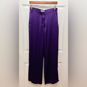 NWT, H&M bright purple satin like trousers sz 6 with slits on the side of legs.
